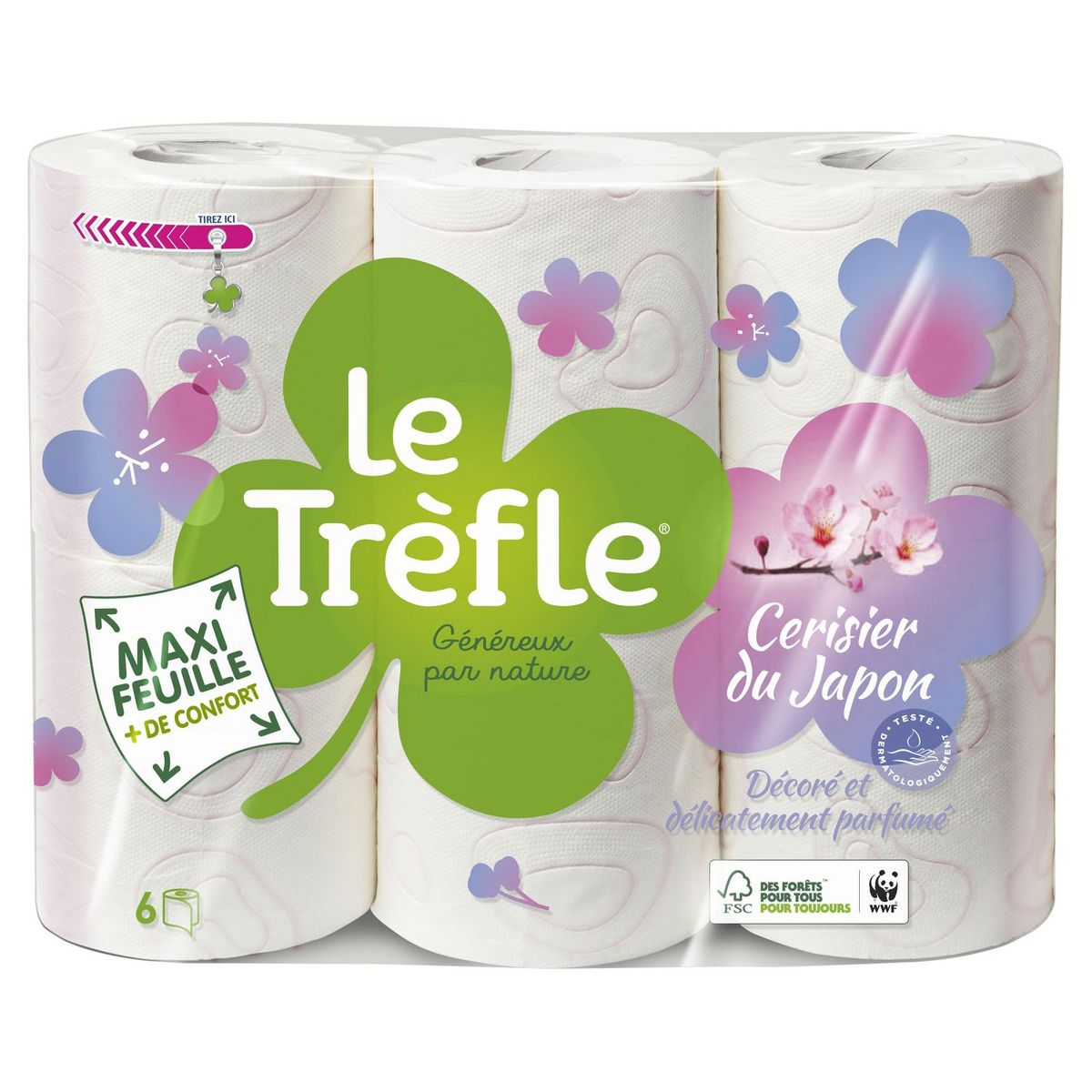 LE TRÈFLE Papier toilette décoré et parfumé maxi-feuille 6 rouleaux