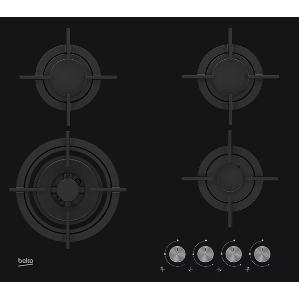 BEKO Table de cuisson à gaz HILW64222S, 60 cm, 4 foyers gaz dont 1 Wok double couronne