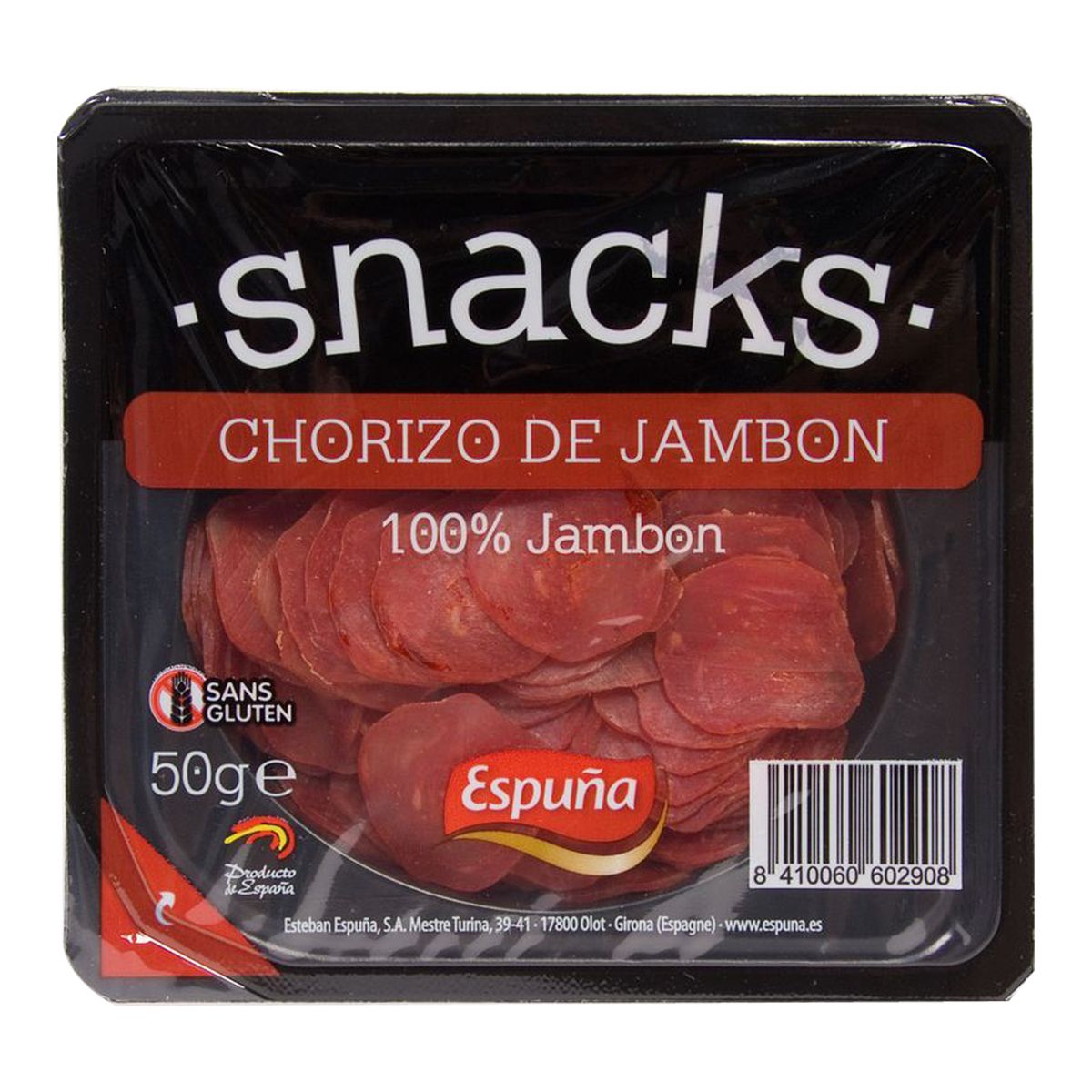 ESPUNA Espuna Snacks chorizo de jambon sans gluten en tranche 50g 50g