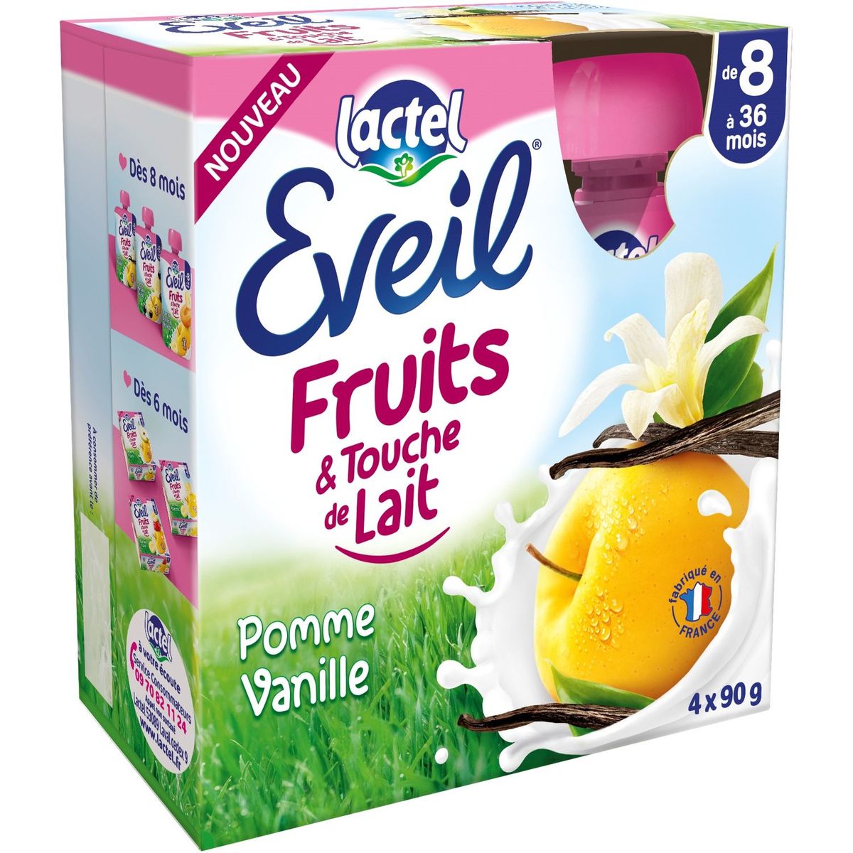 EVEIL Eveil fruits touche de lait pomme vanille 4x90g dès 8mois