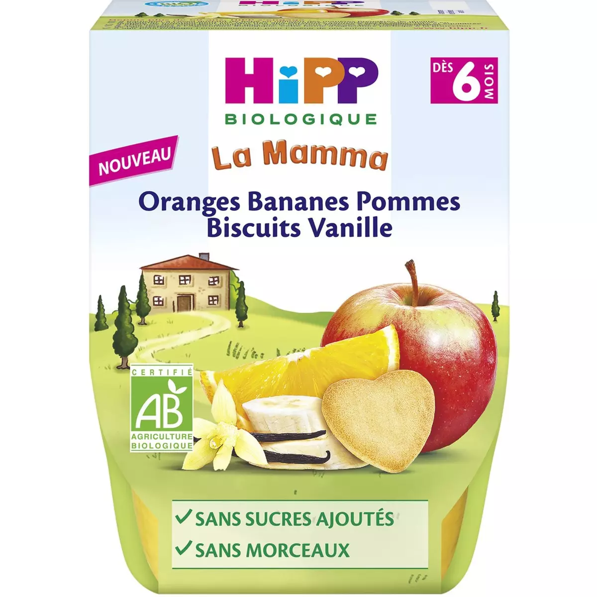 HIPP Bol dessert orange banane pomme biscuit vanille bio dès 6 mois 2x190g