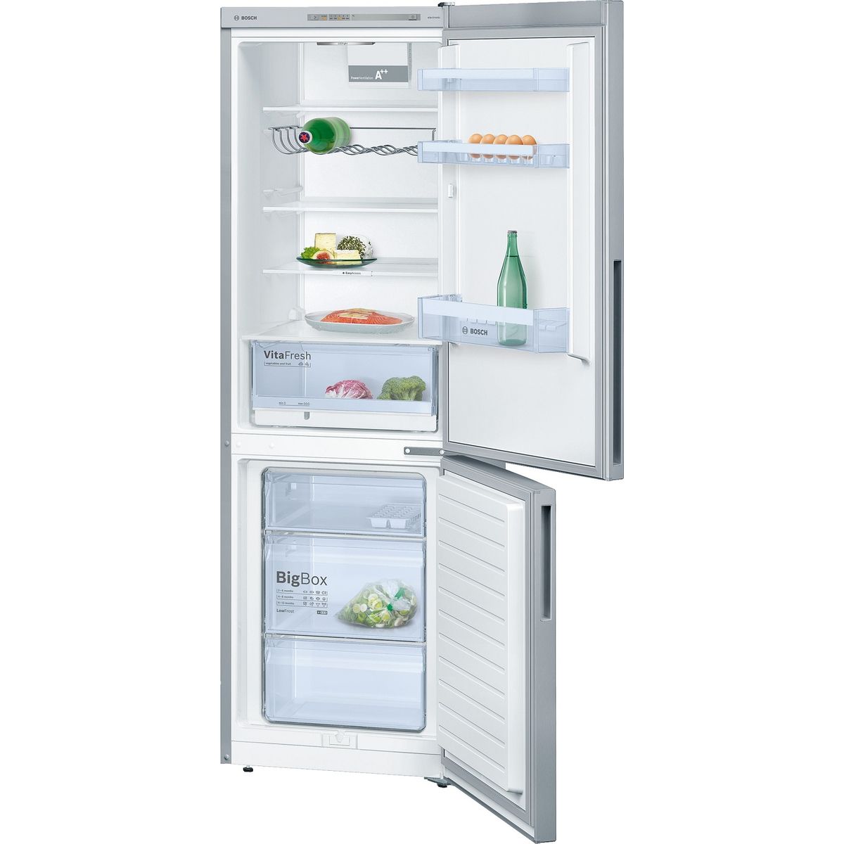 BOSCH Réfrigérateur combiné KGV36VL32S, 307 L, Froid ventilé et  LowFrost