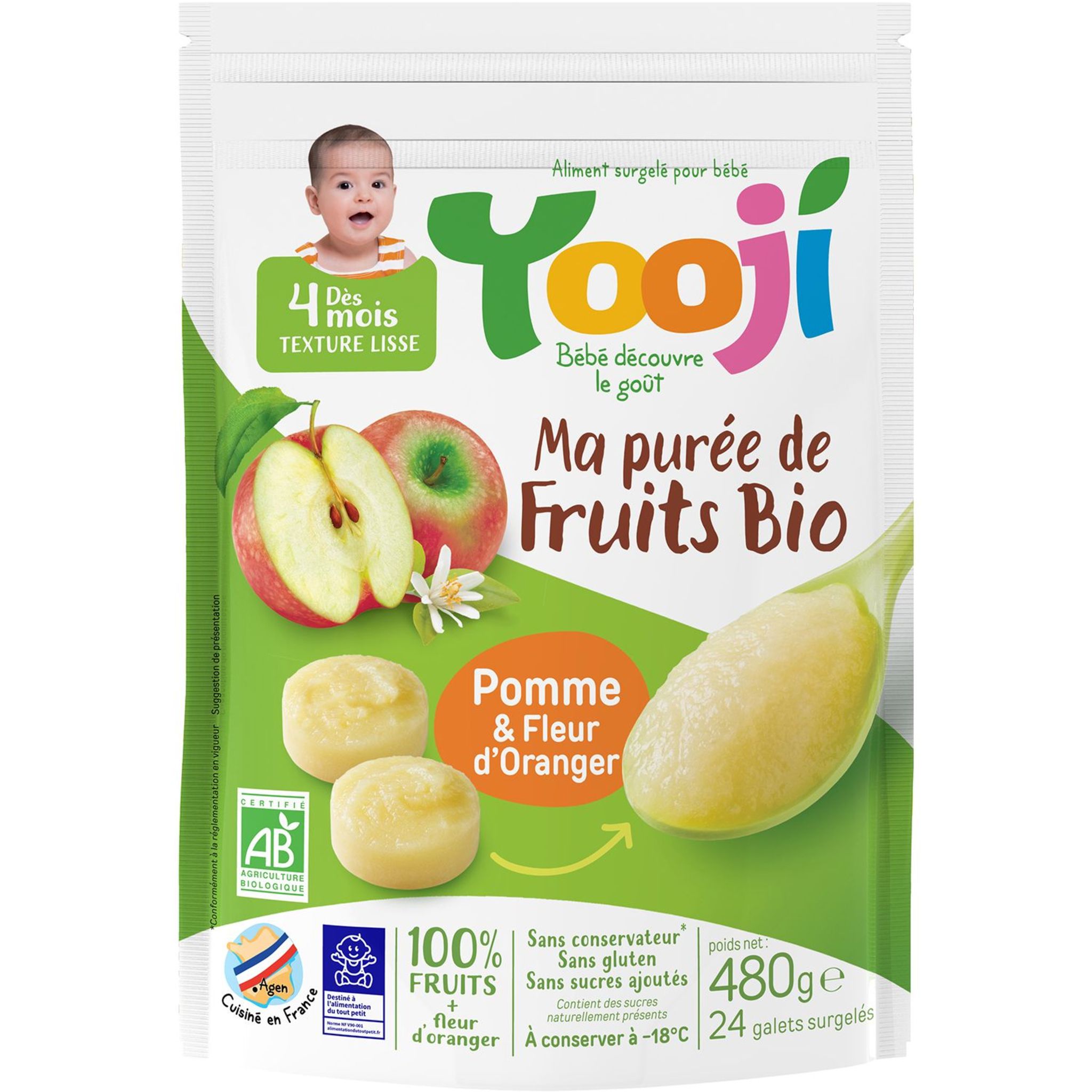 Voir la diapositive 2 : YOOJI Galets de purée de pomme et fleur d'oranger bio dès 4 mois 24x20g