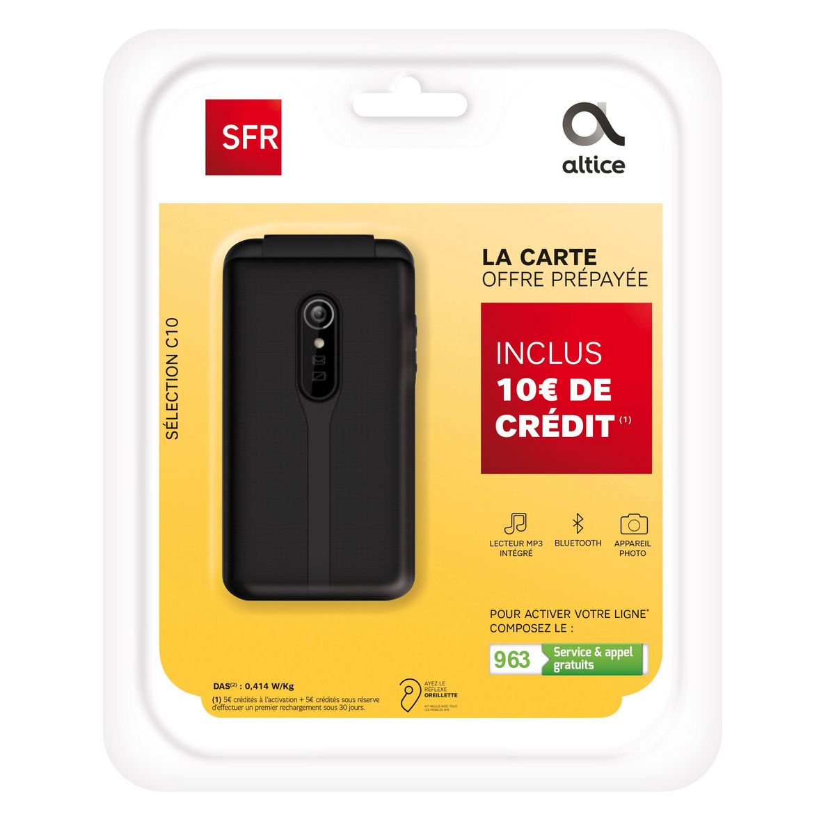SFR Pack Prépayé avec Mobile à Clapet Selection C10 & Carte Sim