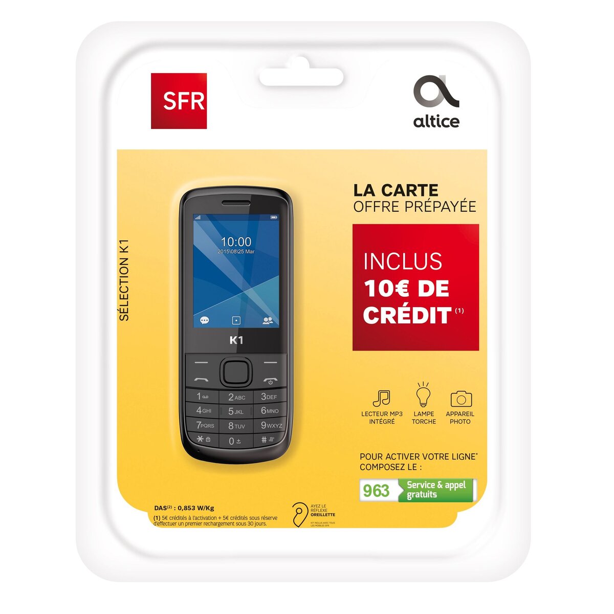 SFR Pack Prépayé avec Mobile Selection K1 Noir & Carte Sim