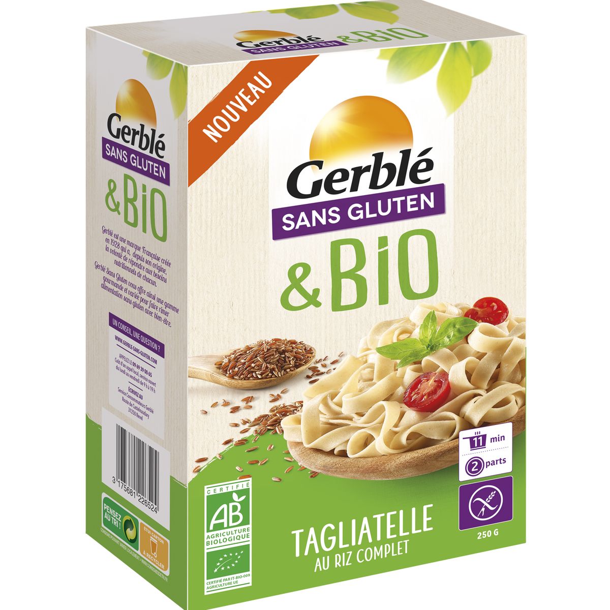 GERBLE Tagliatelles au riz complet bio sans gluten 250g