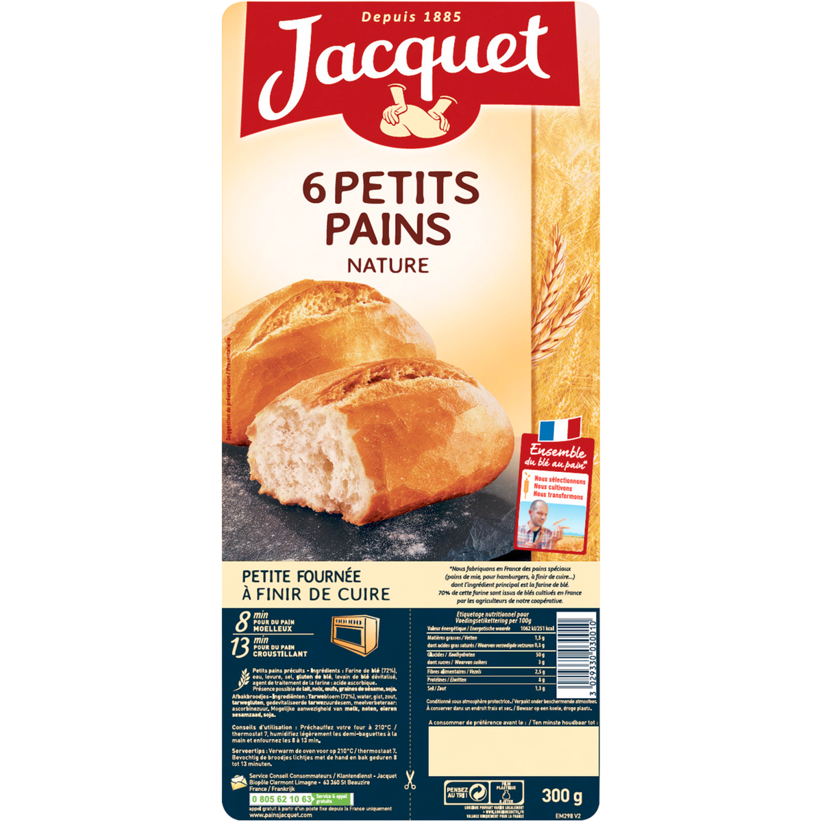 JACQUET Petits pains nature précuits x6 300g