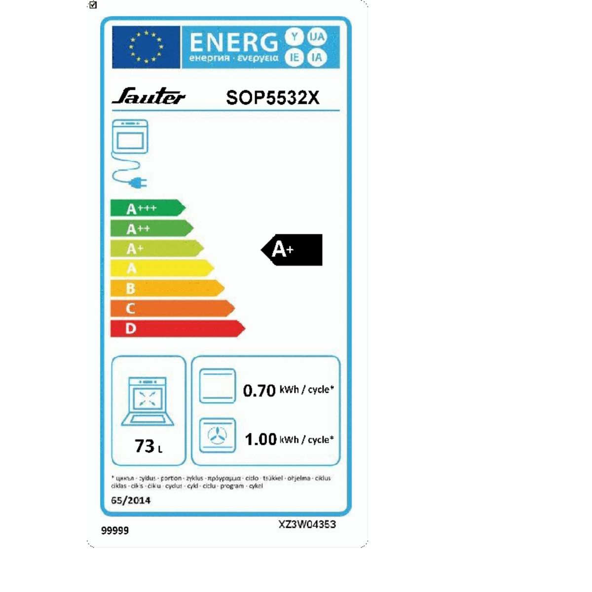 SAUTER Four encastrable SOP5532X - 73 L, Multifonction +, Chaleur tournante, Nettoyage Pyrolyse