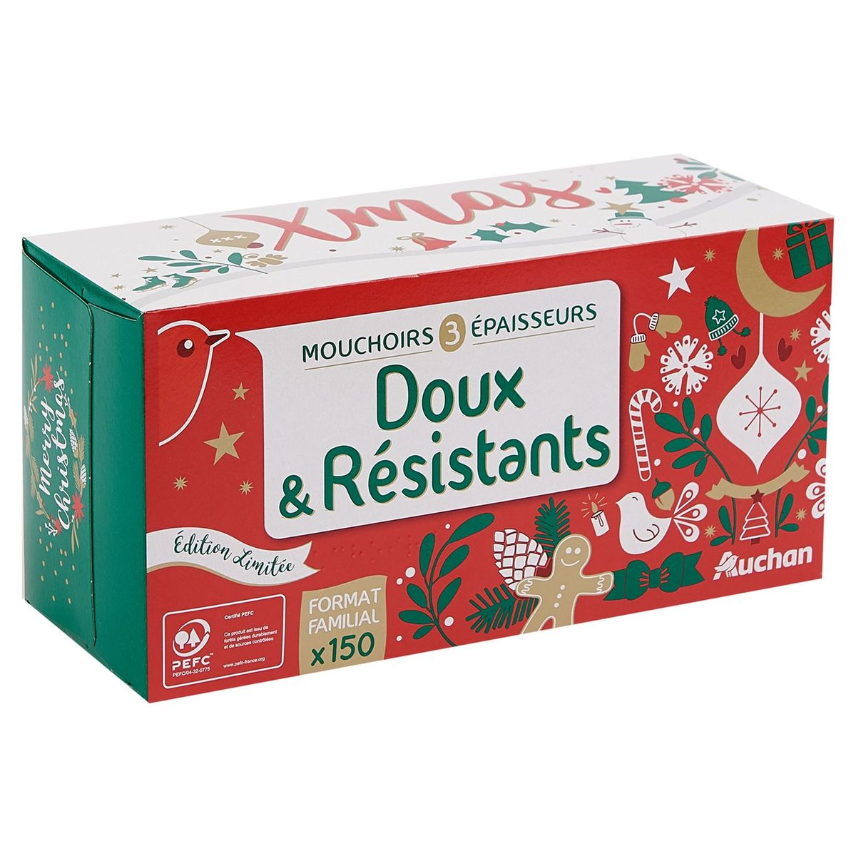 AUCHAN Boîte de mouchoirs blancs 3 épaisseurs 150 mouchoirs