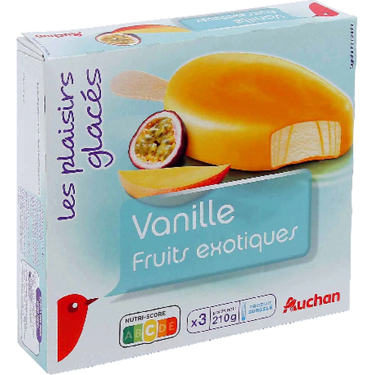 AUCHAN Auchan grand gourmand vanille fruit exotique 3x210g