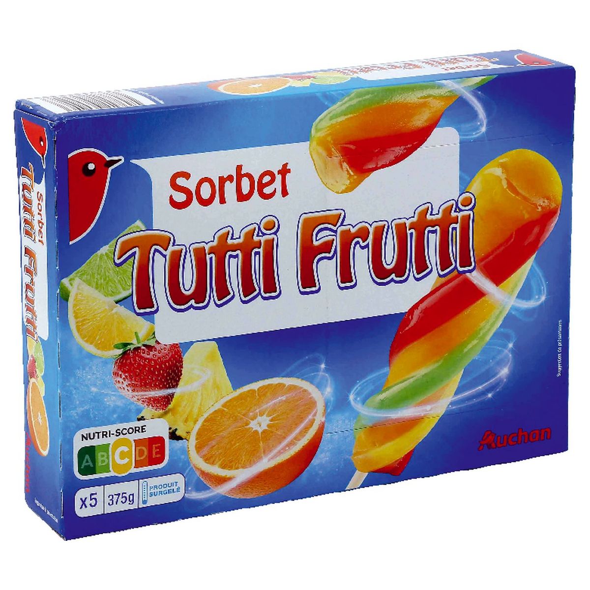 AUCHAN Auchan Bâtonnet de sorbet tutti frutti 375g 5 pièces 375g