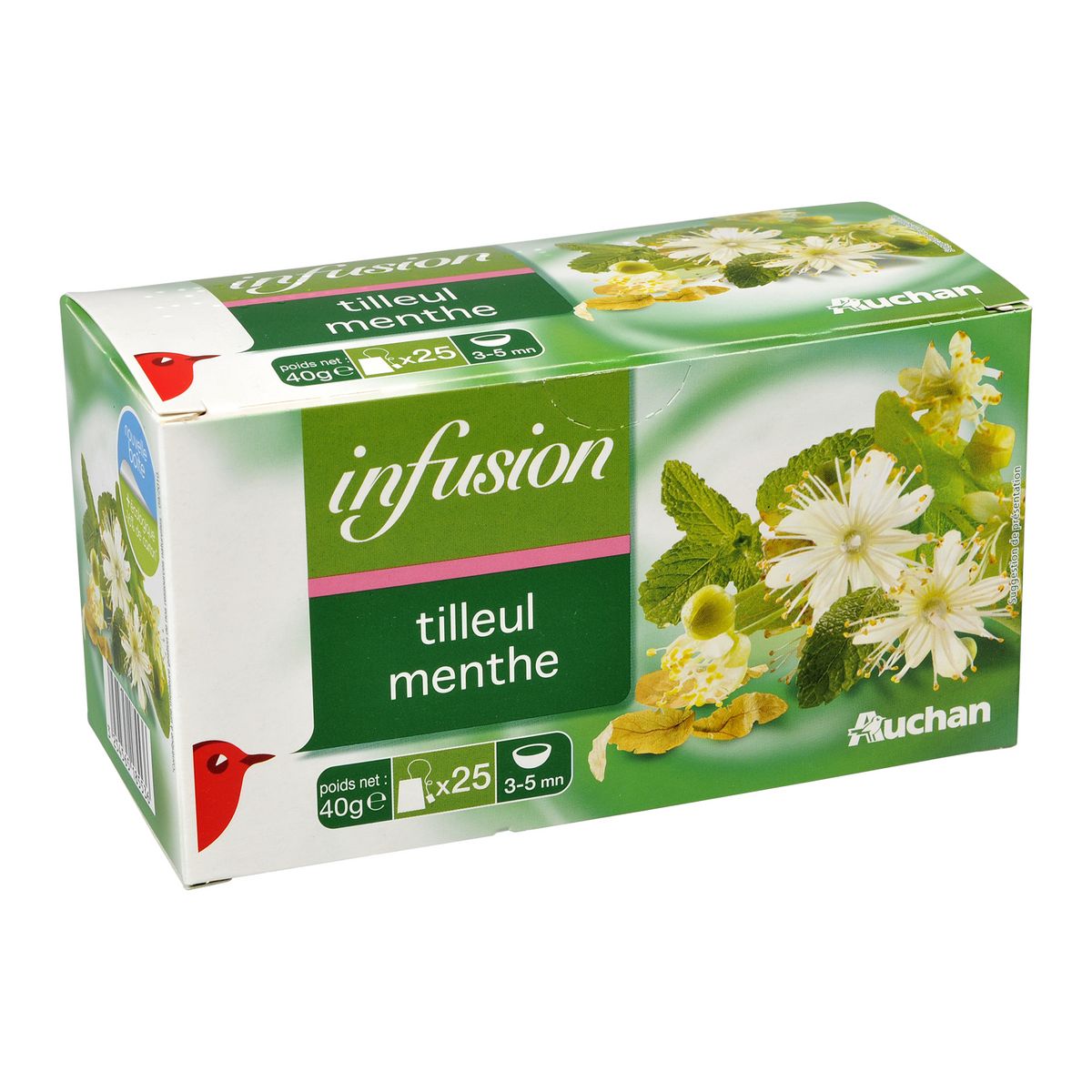 AUCHAN Infusion tilleul et menthe 25 sachets 40g