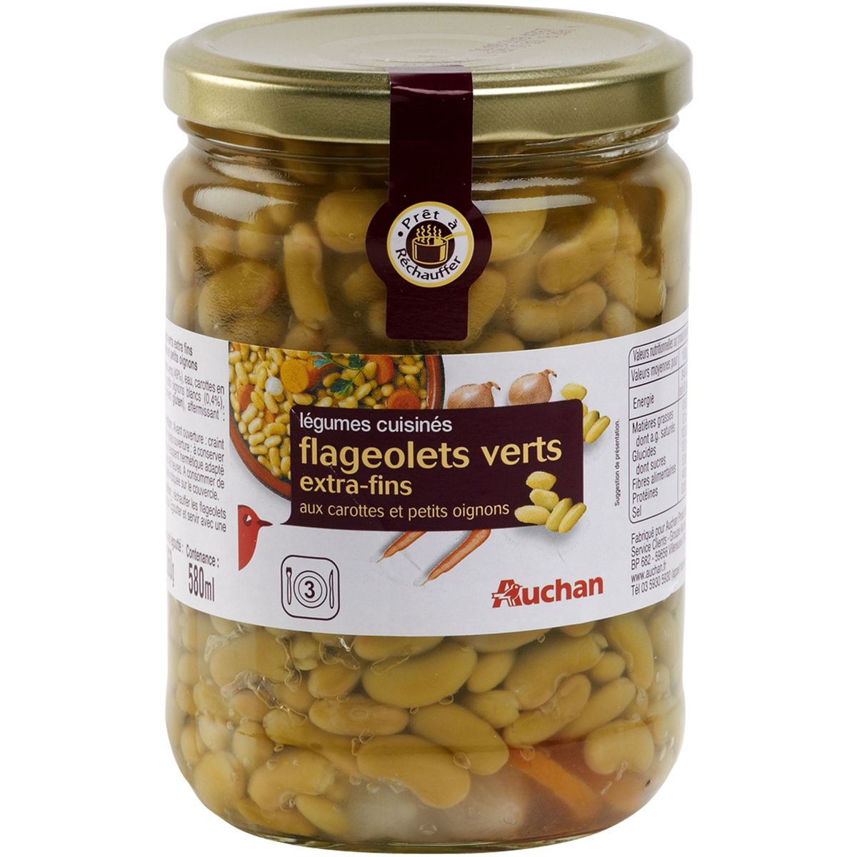 AUCHAN Auchan flageolets extra fins avec oignons et carottes 540g