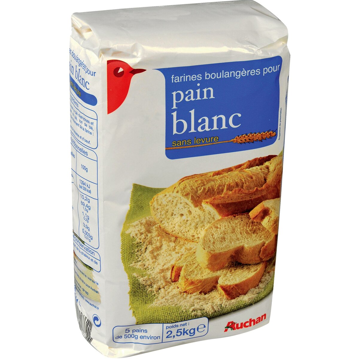 AUCHAN Farine boulangère sans levure pour pain blanc 2,5kg