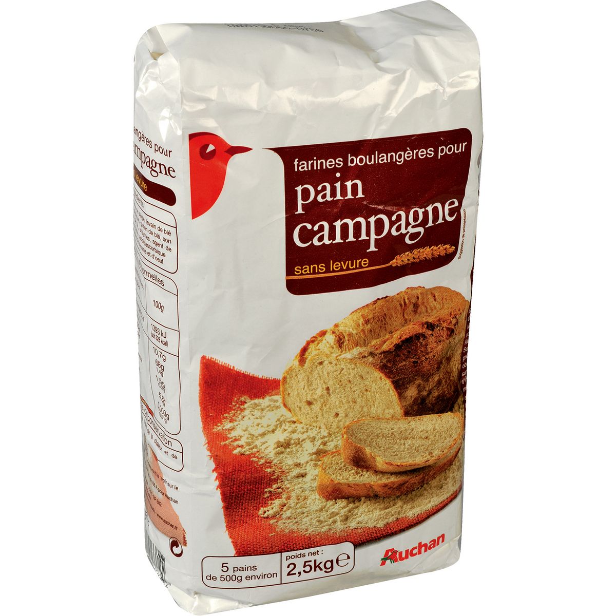 AUCHAN Farine boulangère  sans levure pour pain de campagne 2,5kg