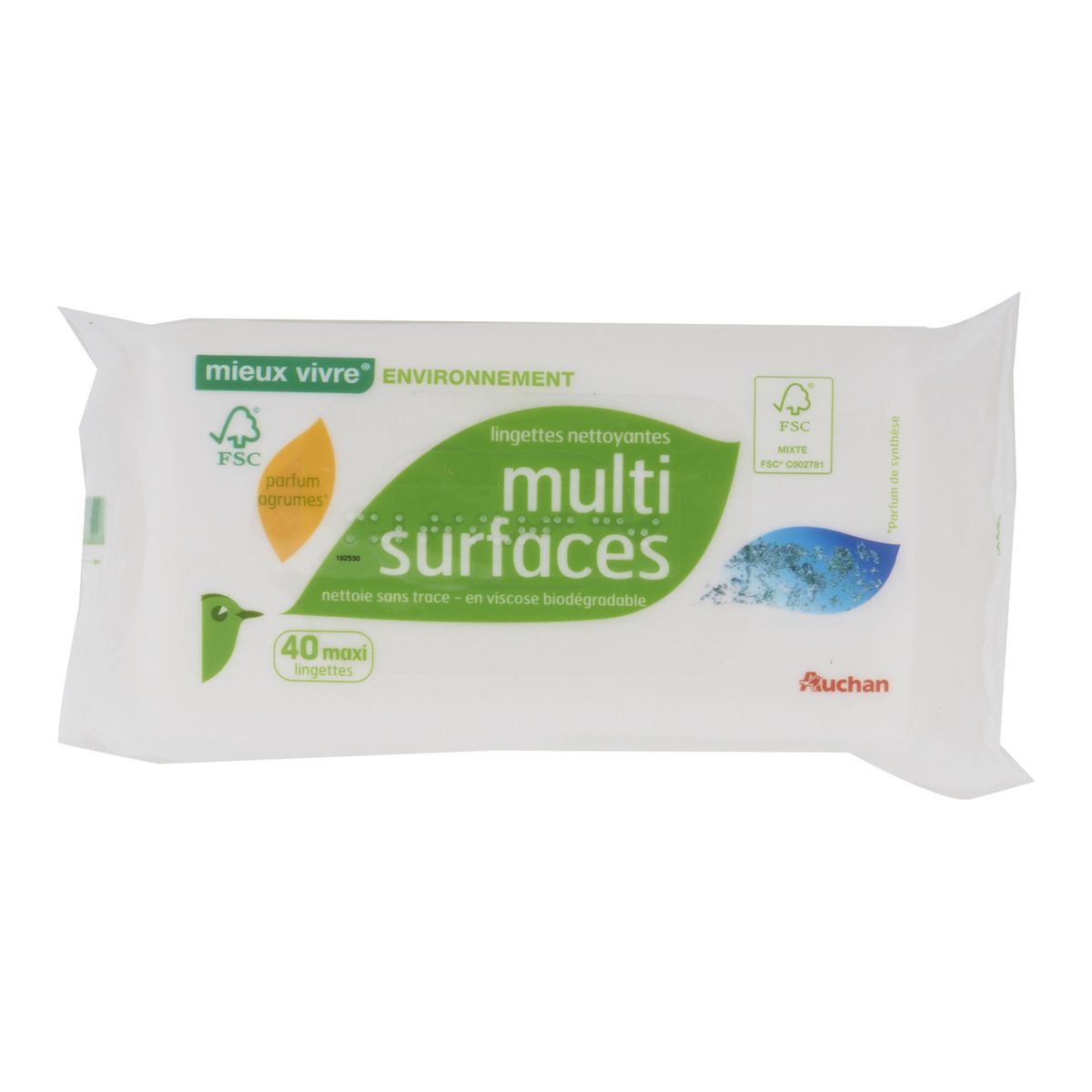AUCHAN Auchan environnement lingette nettoyante multi-surfaces x40