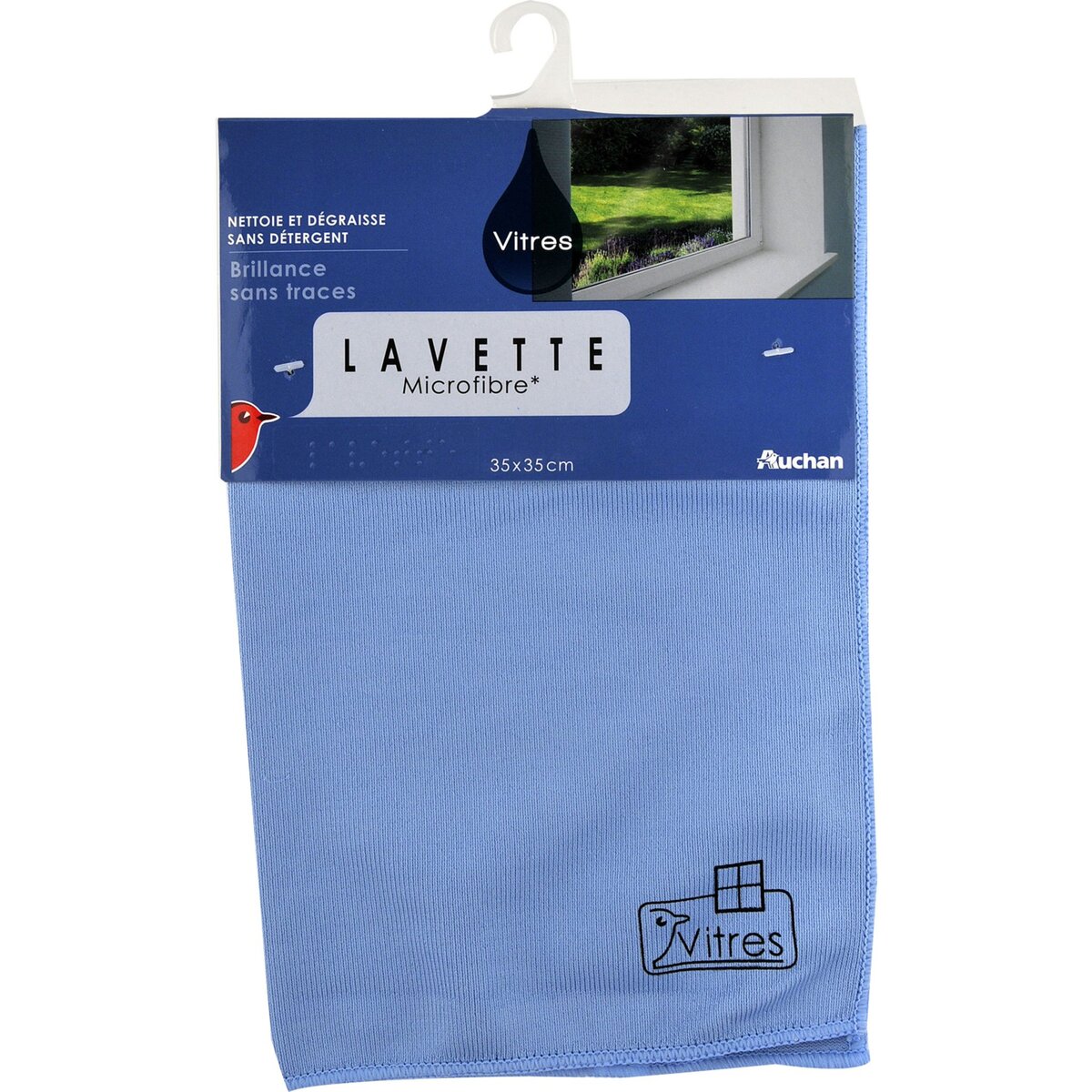 AUCHAN Lavette microfibre spéciale brillance 35x35cm 1 lavette
