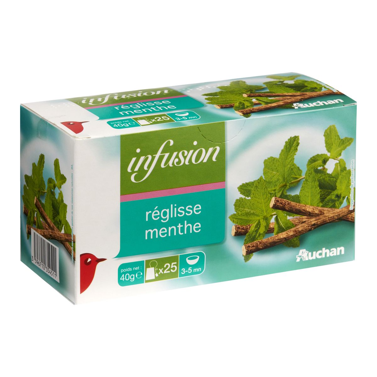 AUCHAN Infusion réglisse menthe 25 sachets 40g