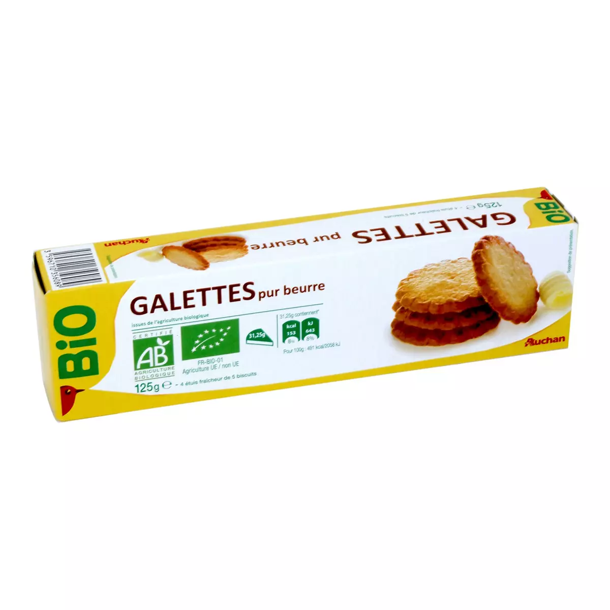 AUCHAN BIO Galettes pur beurre 20 biscuits 125g