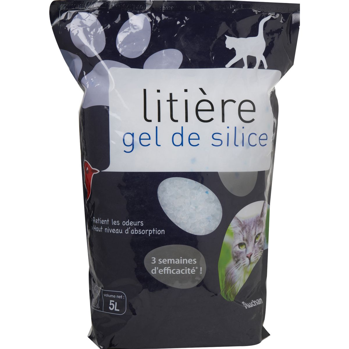 AUCHAN Litière silice pour chat absorbande 5l