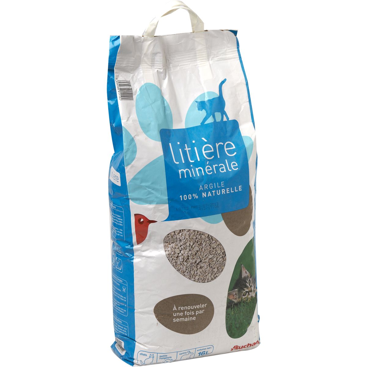AUCHAN Litière minérale naturelle argile pour chat 16l