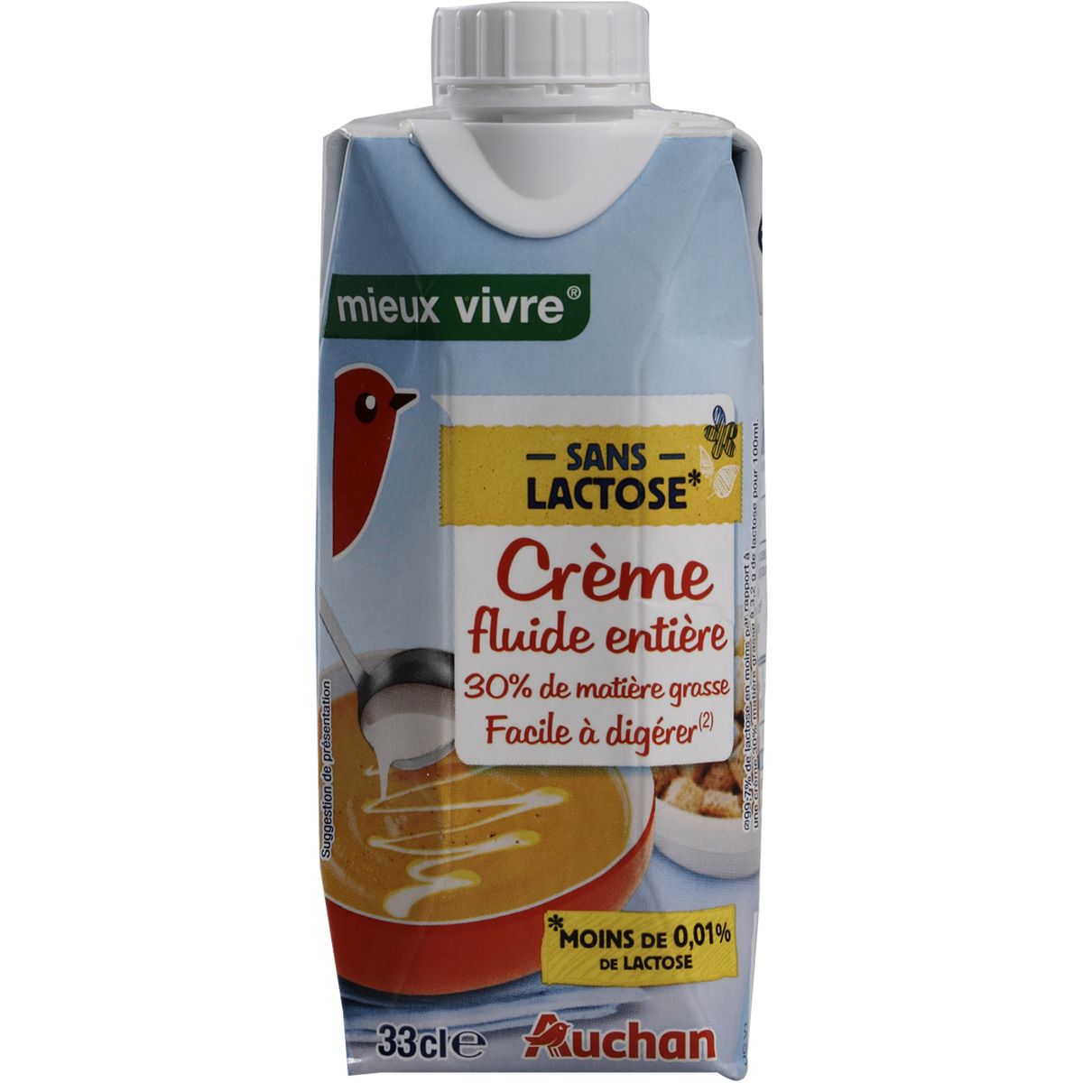 AUCHAN Auchan crème entière sans lactose brique 33cl