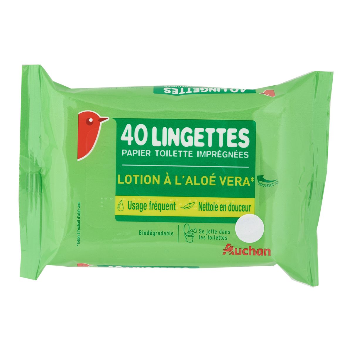 AUCHAN Lingettes papier toilette humide aloé vera 40 lingettes