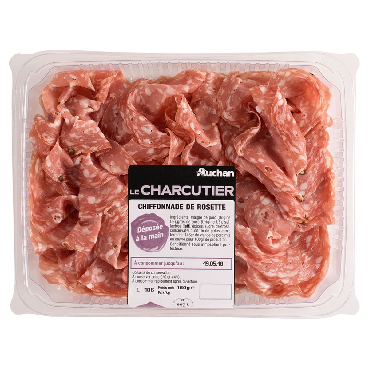 AUCHAN LE CHARCUTIER Chiffonnade de rosette 160g