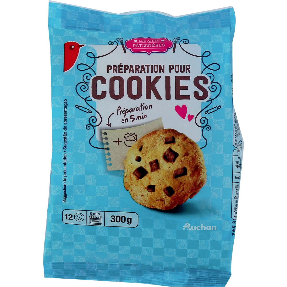 AUCHAN Préparation en poudre pour cookies aux éclats de chocolat 12 cookies 300g