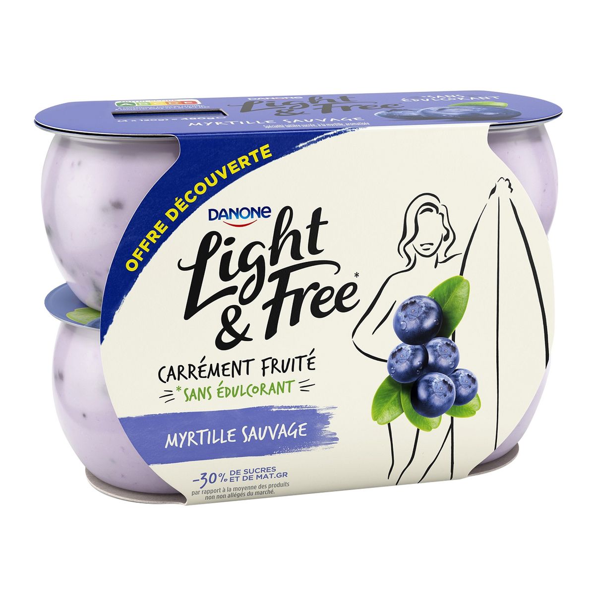 DANONE Light&Free Yaourt à la myrtille sauvage 4x120g