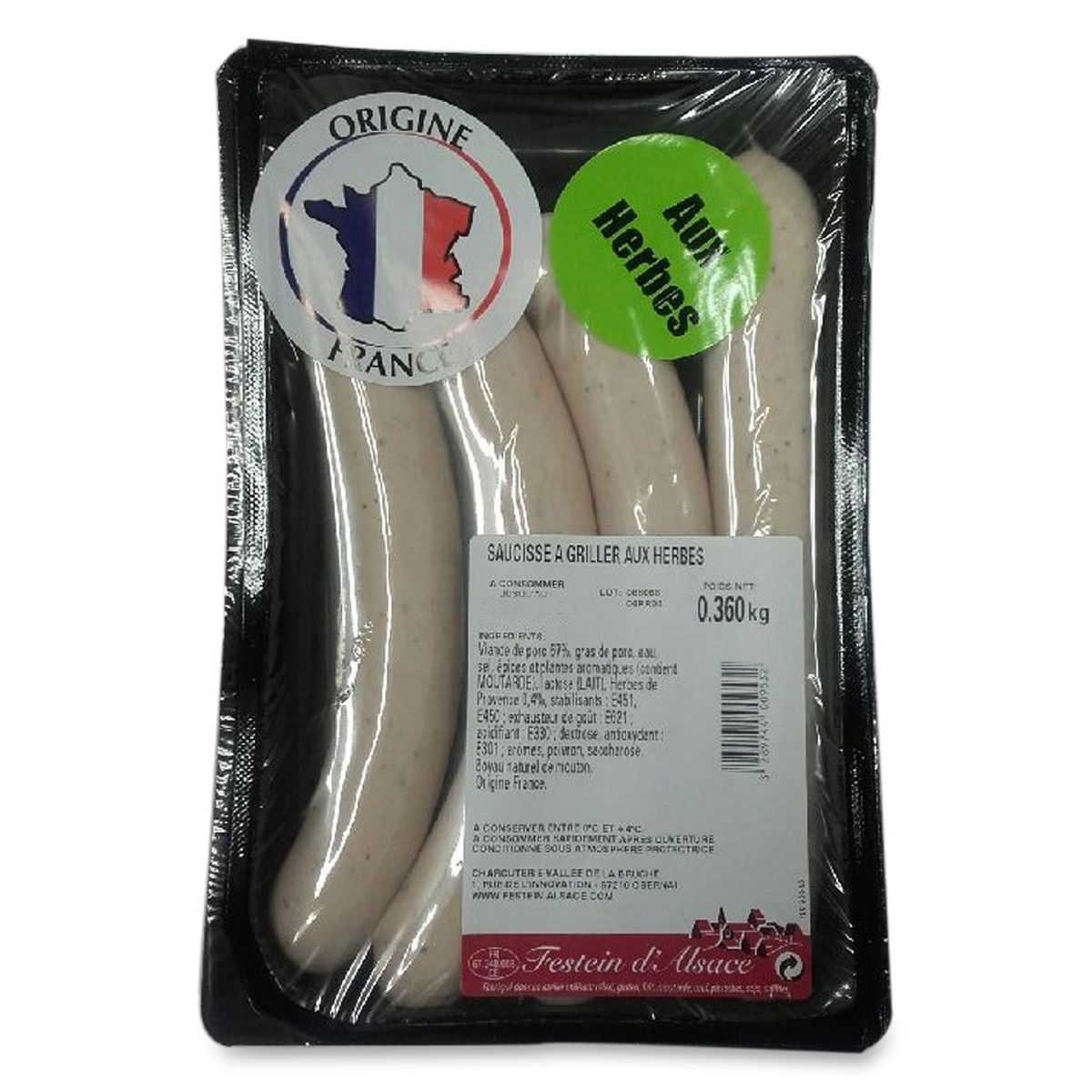 FESTEIN D'ALSACE Saucisse blanche aux herbes à griller 4 pièces 360g