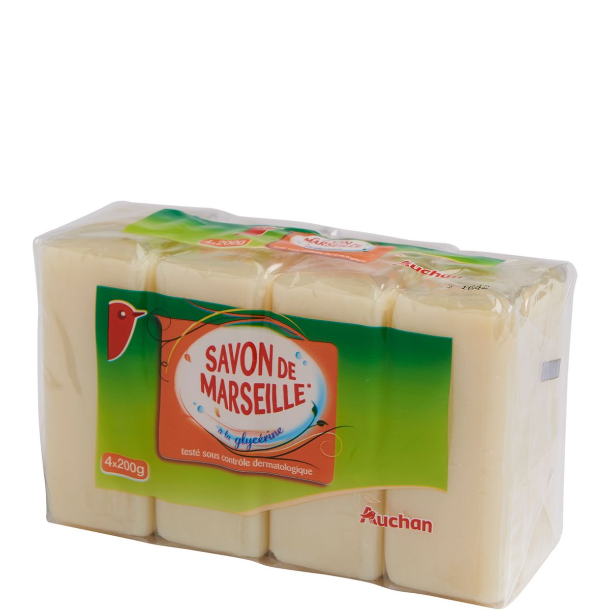 AUCHAN Savon de Marseille solide 4 savons 4x200g