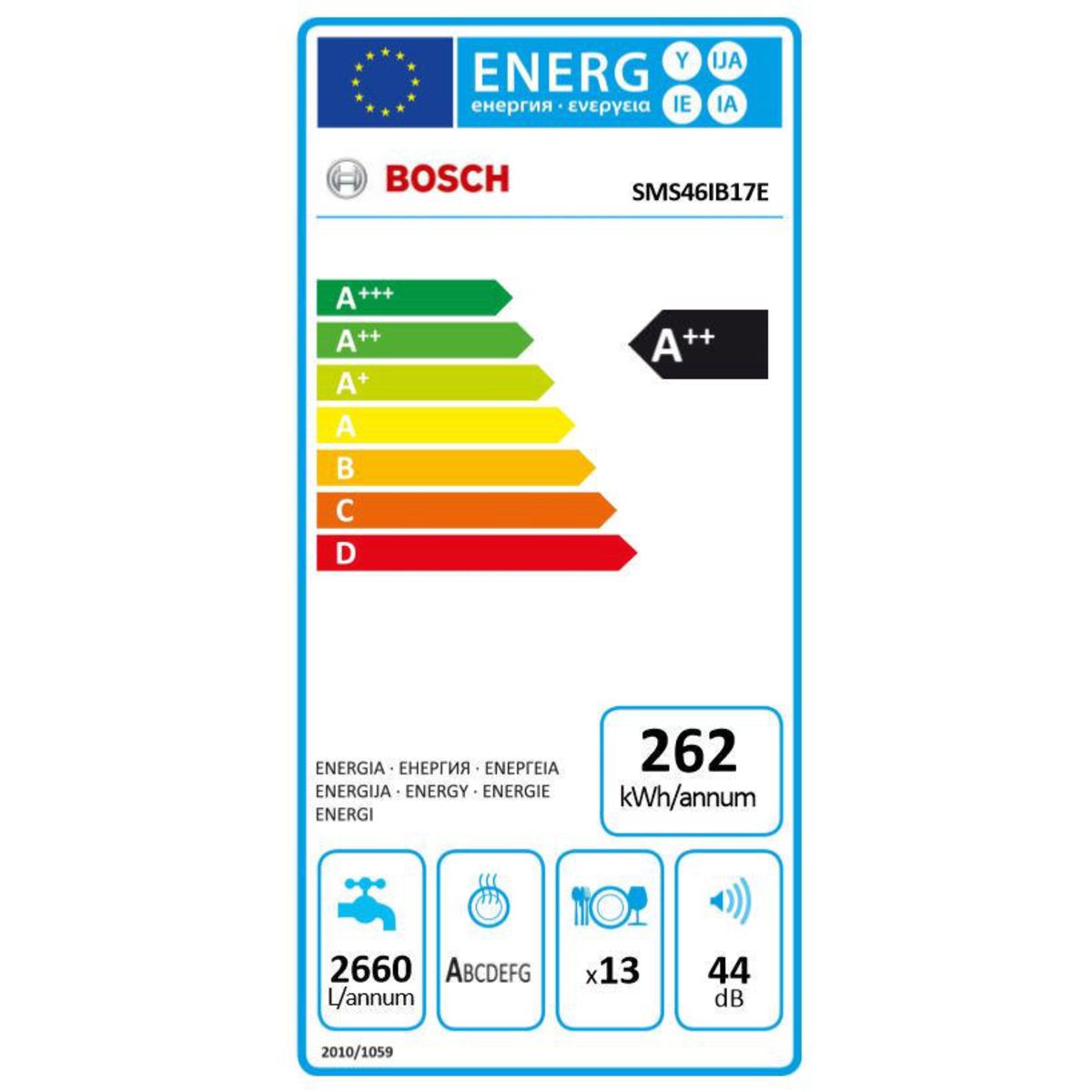 BOSCH Lave-vaisselle pose libre SMS46IB17E - 13 couverts, 60 cm, 44 dB, 6 programmes
