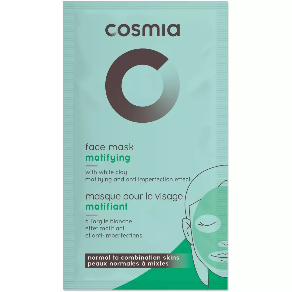 COSMIA Masque visage matifiant argile blanche peaux normales à mixtes 8ml