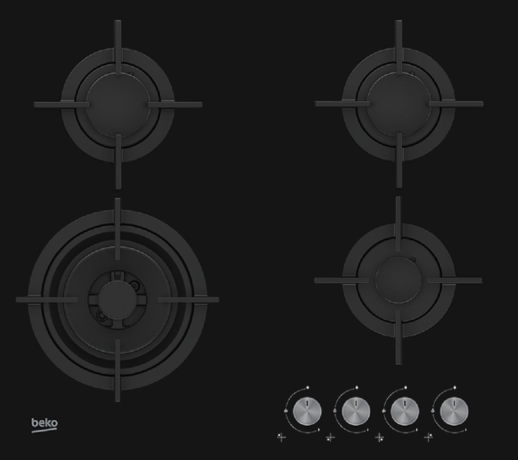Voir la diapositive 2 : BEKO Table de cuisson à gaz HILW64222S, 60 cm, 4 foyers gaz dont 1 Wok double couronne