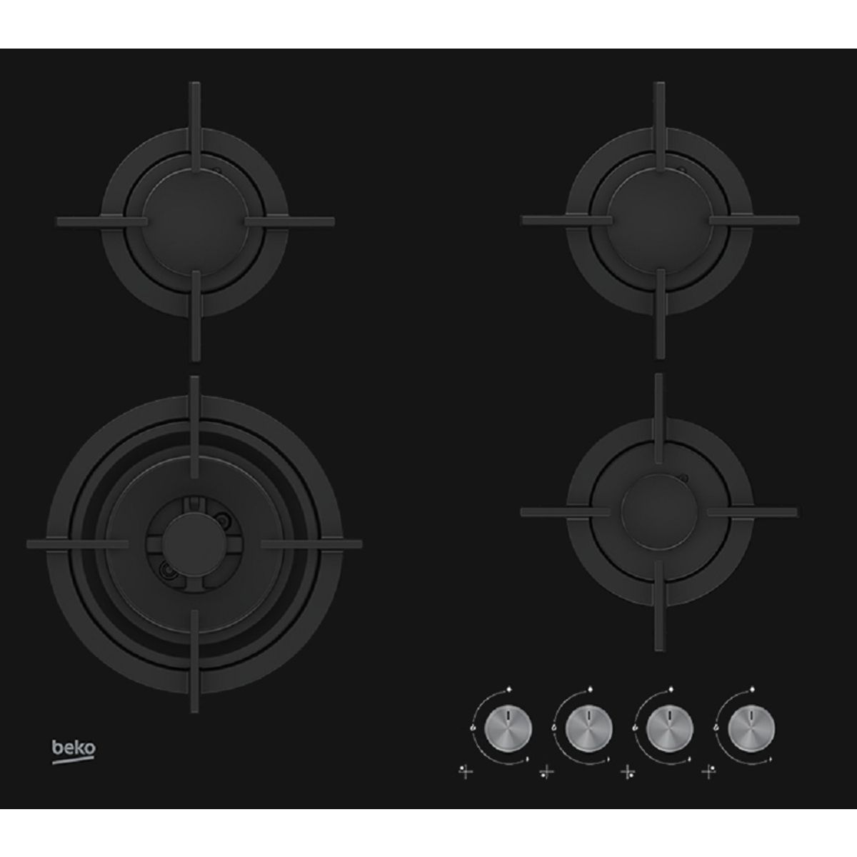 BEKO Table de cuisson à gaz HILW64222S, 60 cm, 4 foyers gaz dont 1 Wok double couronne