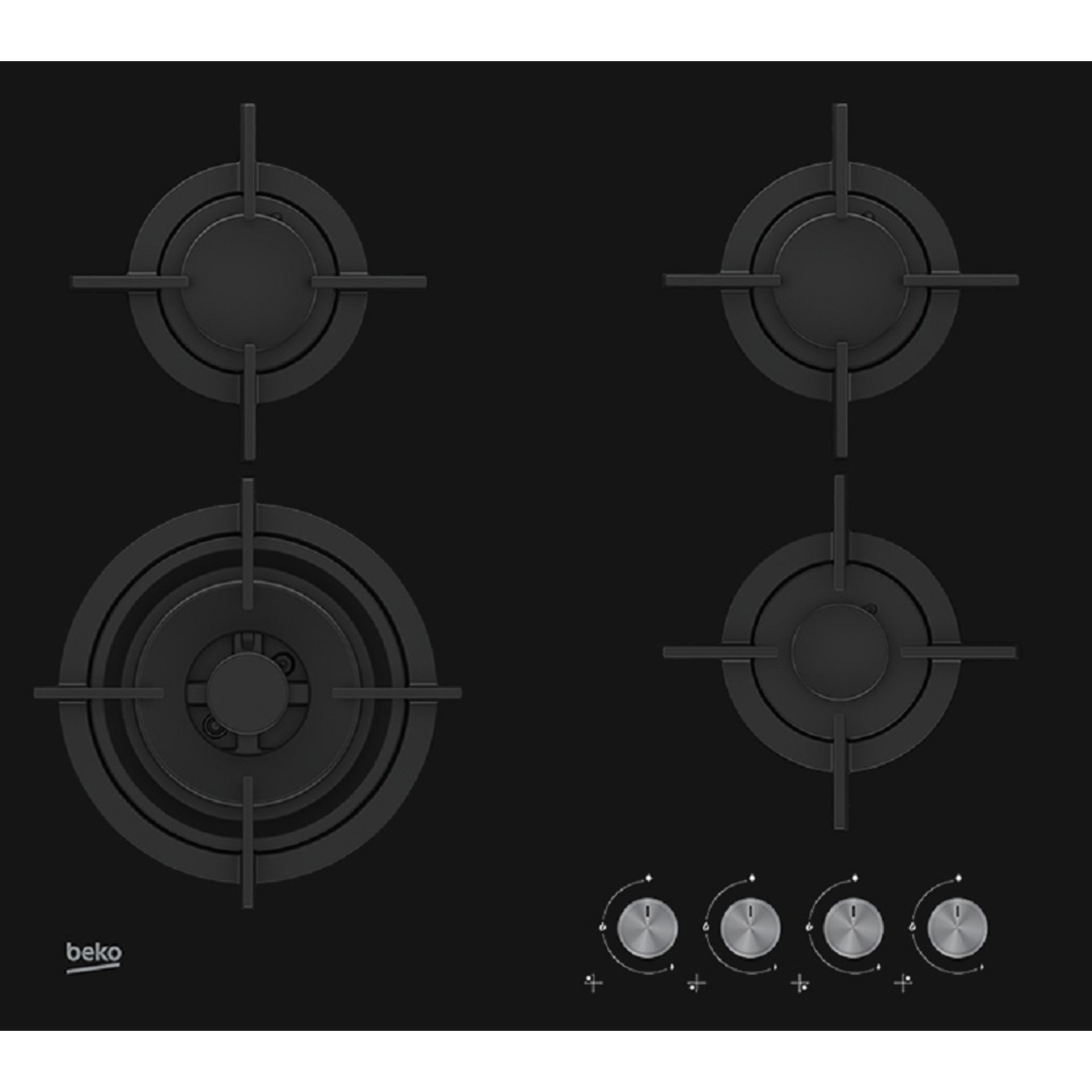 Voir la diapositive 2 : BEKO Table de cuisson à gaz HILW64222S, 60 cm, 4 foyers gaz dont 1 Wok double couronne