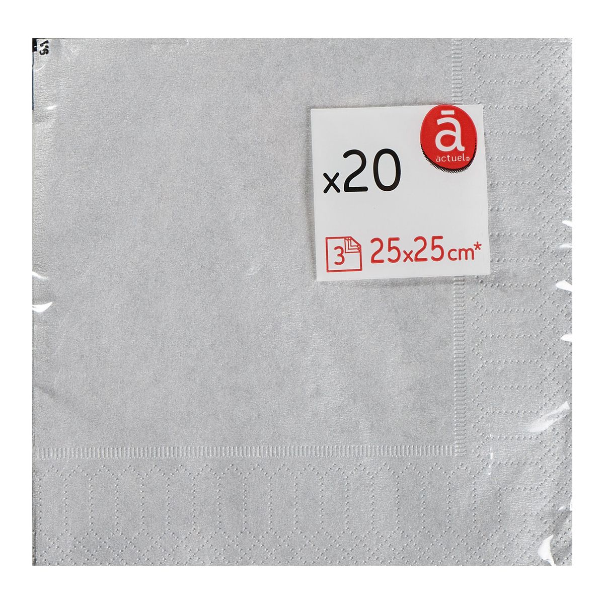 ACTUEL Actuel Serviettes en papier 25x25cm argent x20 3 plis 20 pièces