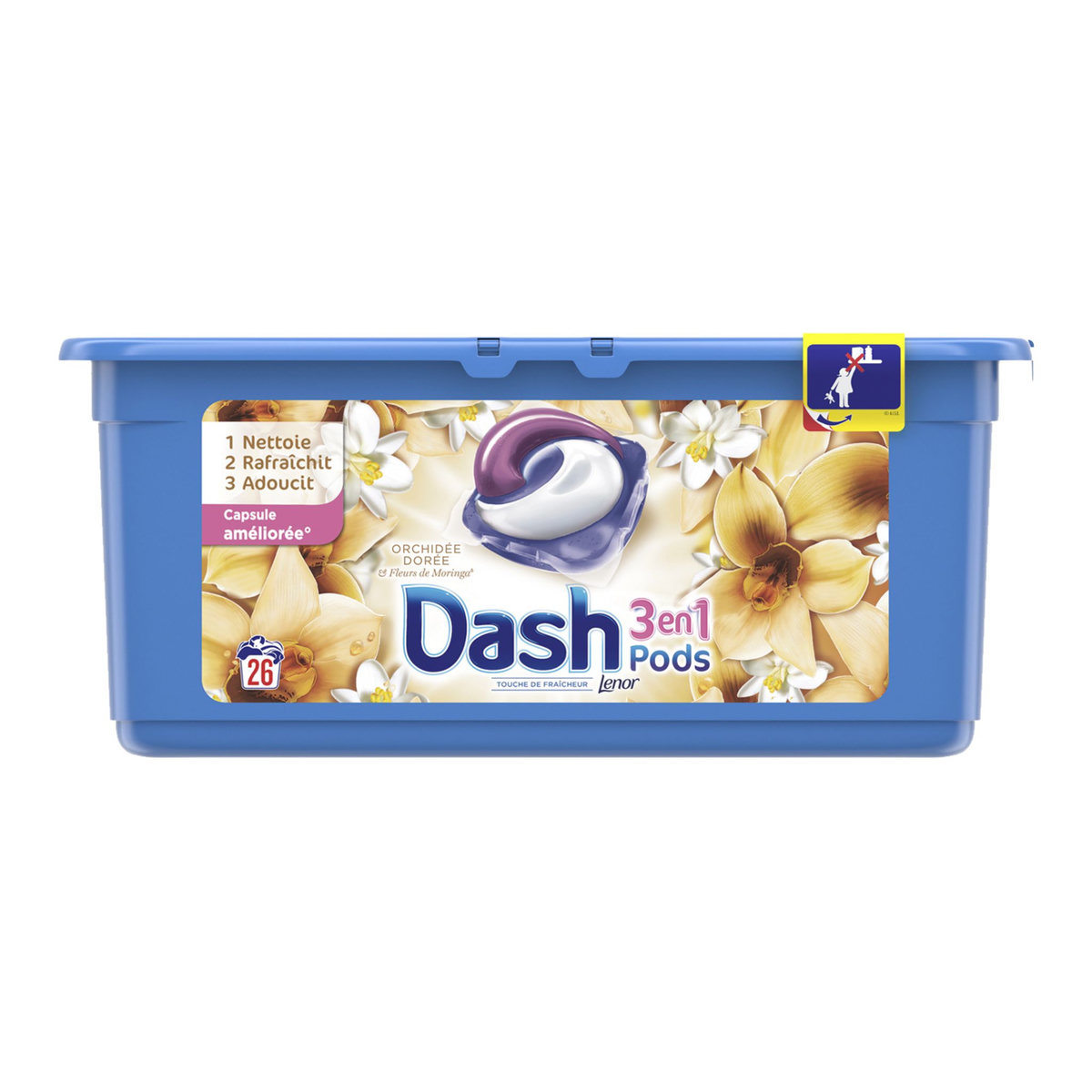 DASH Pods Lessive 3en1 orchidée dorée 26 pods 26 lavages pas cher ...