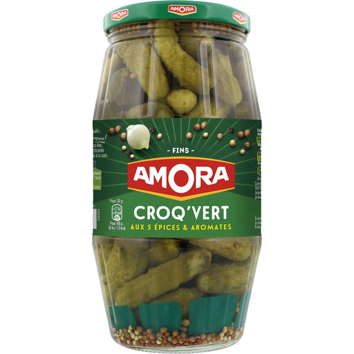 AMORA Croq'Vert cornichons fins aux 5 épices et aromates 550g
