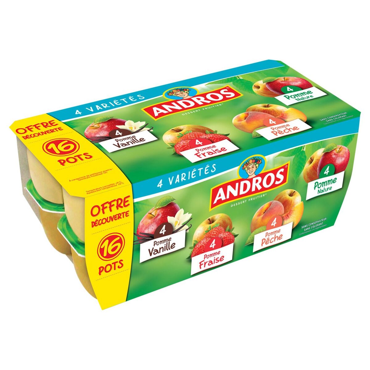 ANDROS Andros compote pomme, vanille, fraise, pêche16x100g offre