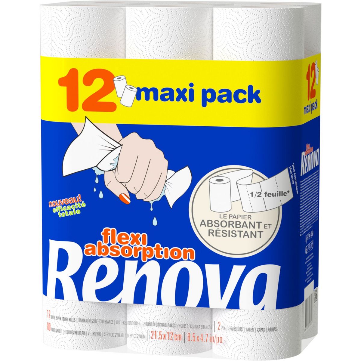 RENOVA Essuie-tout demie-feuille flexi absorption 12 rouleaux