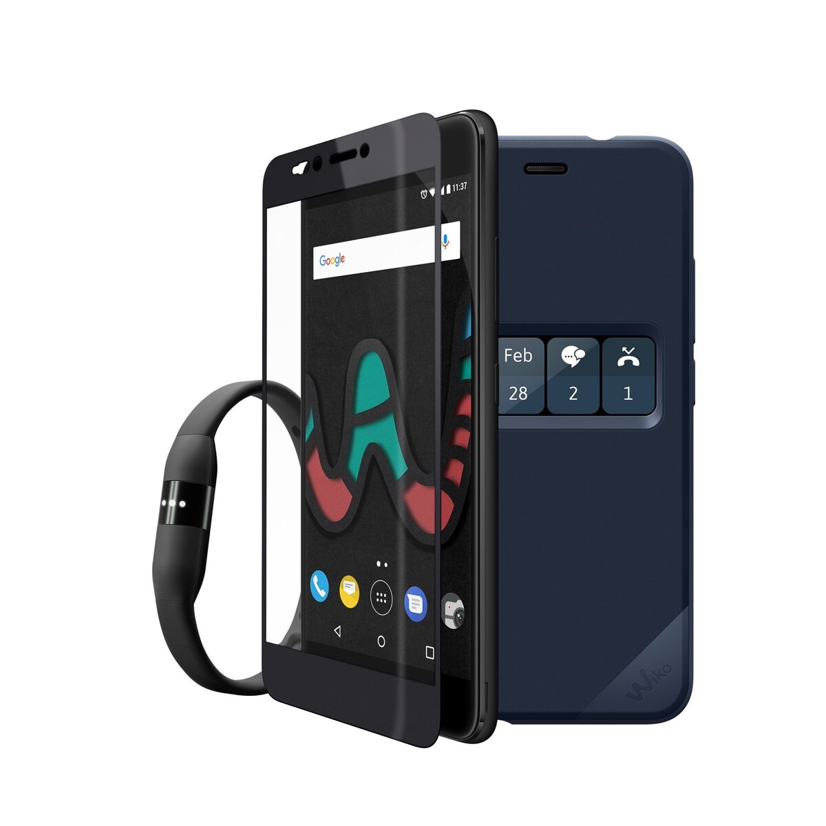 WIKO Smartphone - Pack Upulse Lite+ Etui Folio Bleu - 32 Go - 5.2 pouces - Noir - Double SIM - 4G