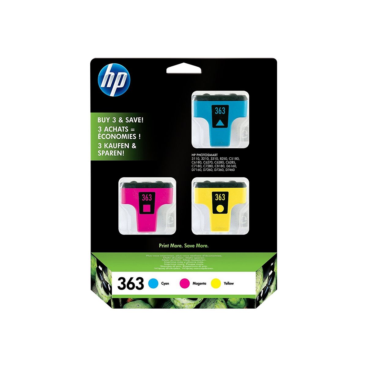 HP Pack de 3 Cartouches d'Encre HP 363 Cyan, Magenta et Jaune Authentiques (CB333EE)