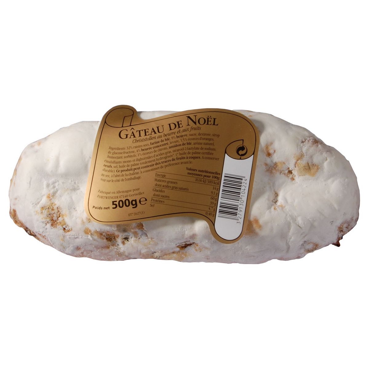 FORTWENGER Stollen Gâteau de Noël au beurre et aux fruits 1 pièce 500g