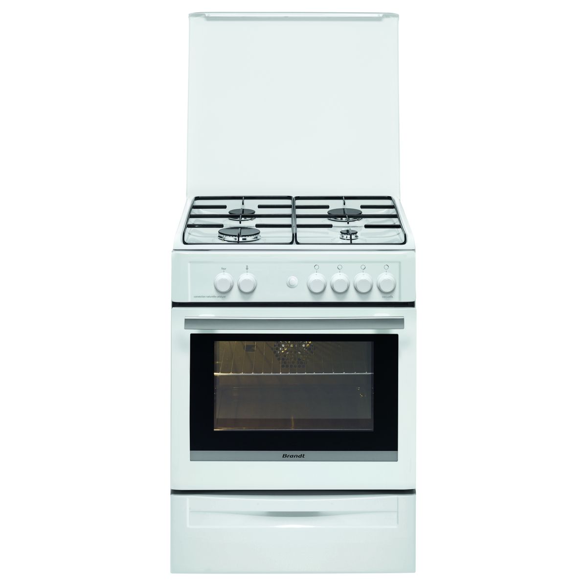 BRANDT Cuisinière à gaz BCG6610W - 60 cm, 4 Foyers, Convection naturelle