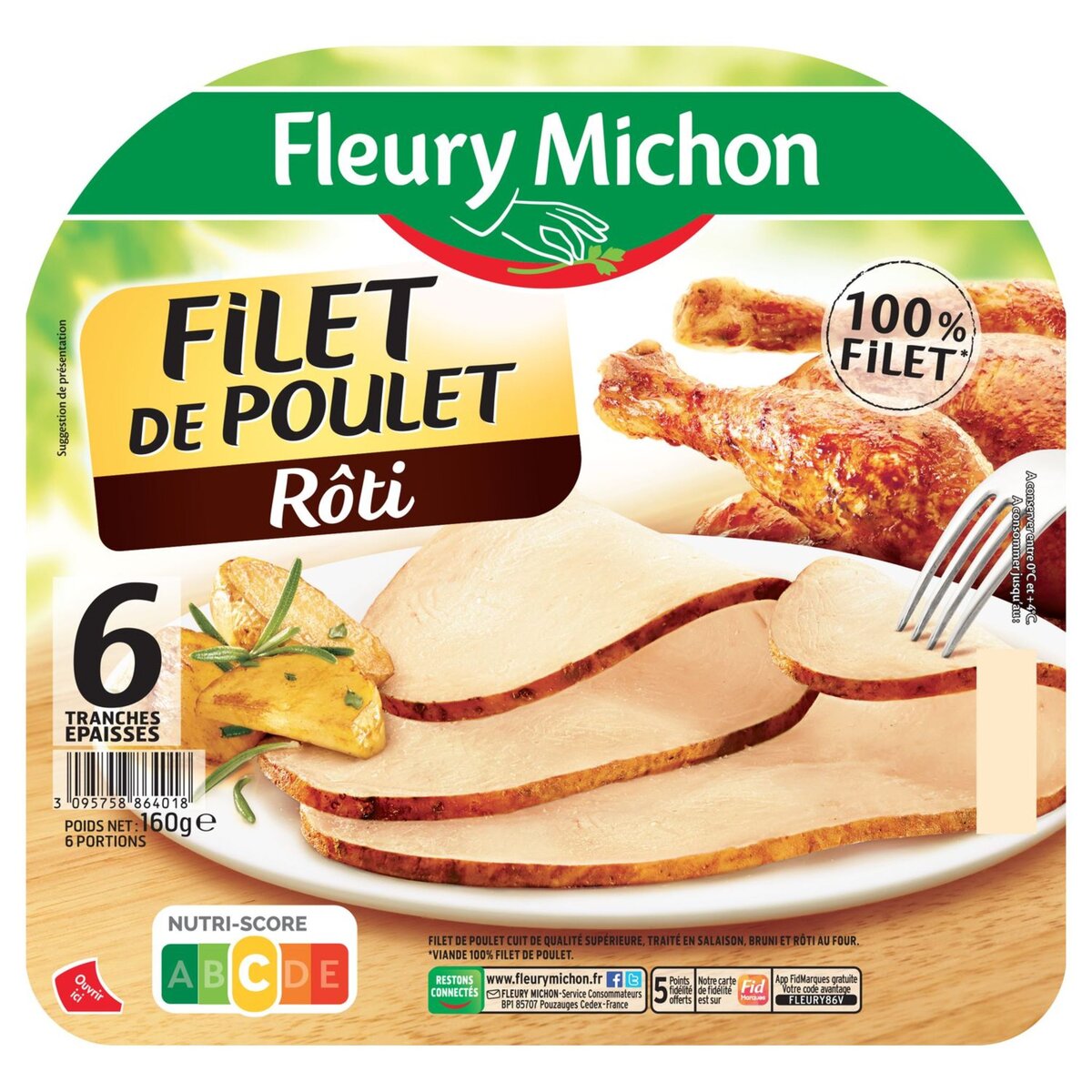 FLEURY MICHON Fleury Michon filet de poulet supérieur 6 tranches 160g