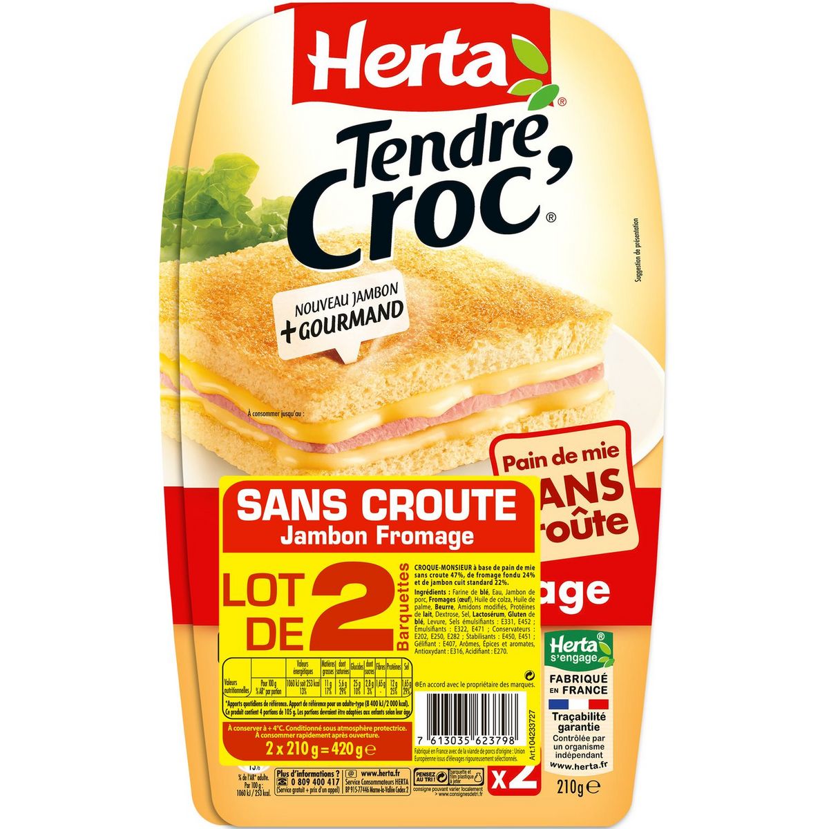 HERTA Tendre Croc' Croque-monsieur jambon fromage 2x210g
