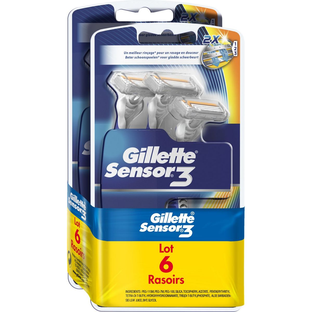 GILLETTE Sensor 3 rasoirs jetables 3 lames 6 rasoirs