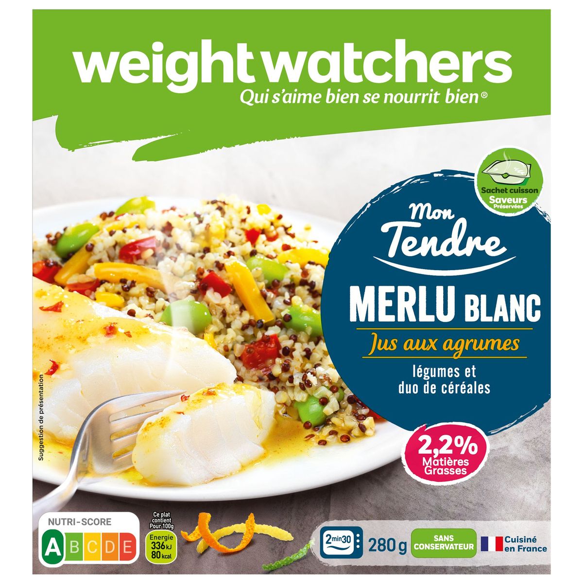 WEIGHT WATCHERS Weight Watchers merlu blanc agrumes légumes céréales 280g